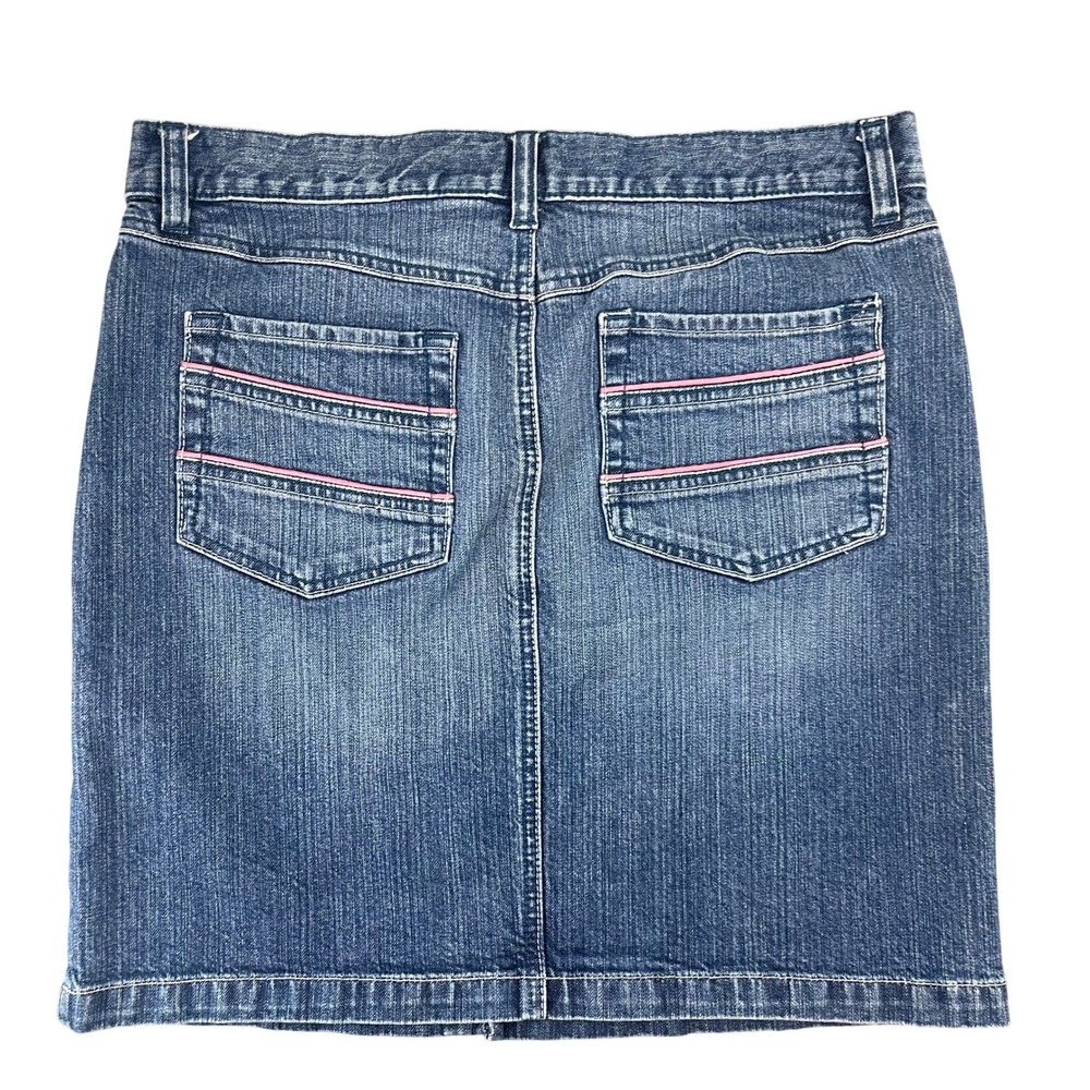 Y2K Denim Mini Skirt Womens 8 Pink Stitch Stretch McBling‎ Barbie 2000s Vintage